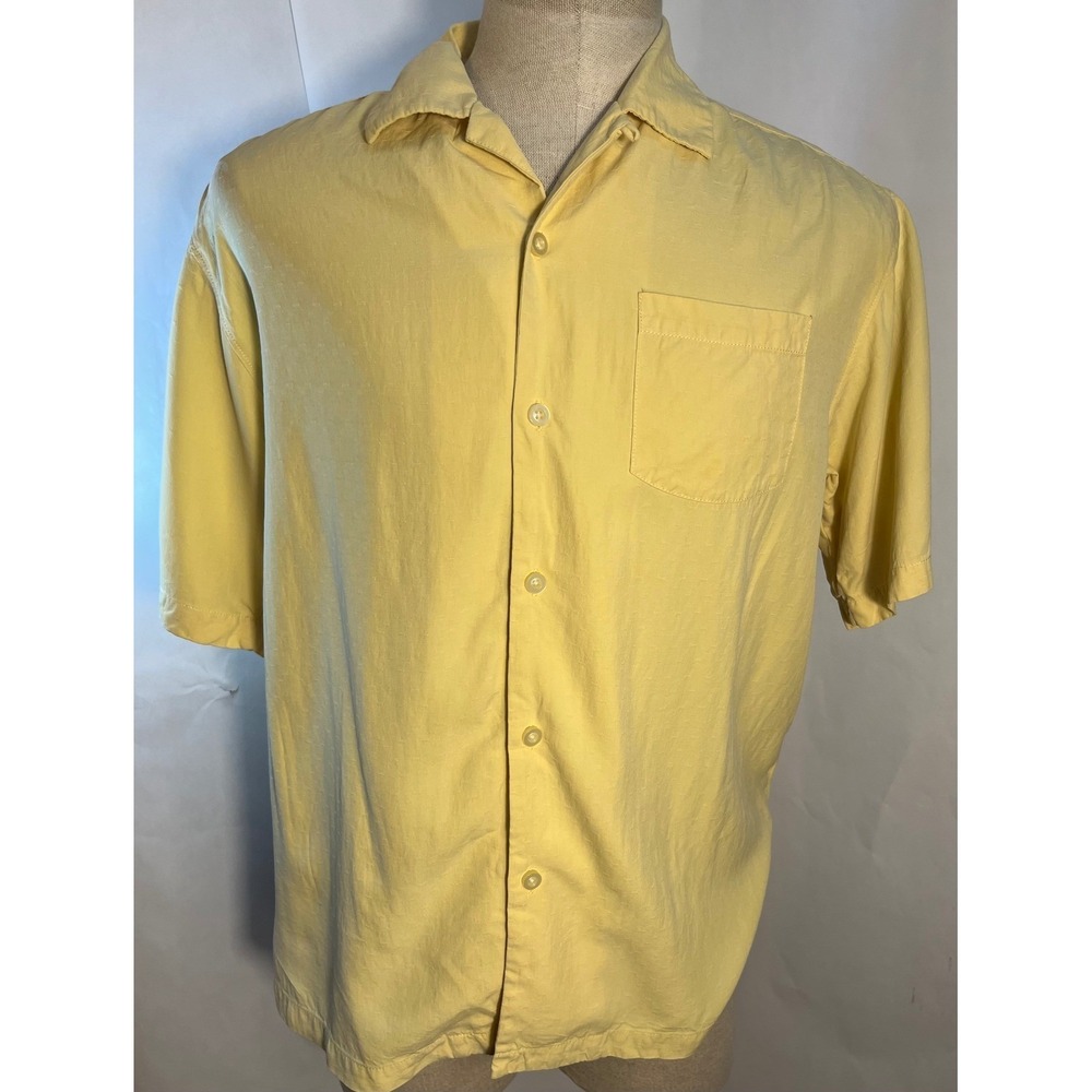 Tommy Bahama 100 Silk Men's Short Sleeve Button Up‎ Yellow Shirt Size Medium